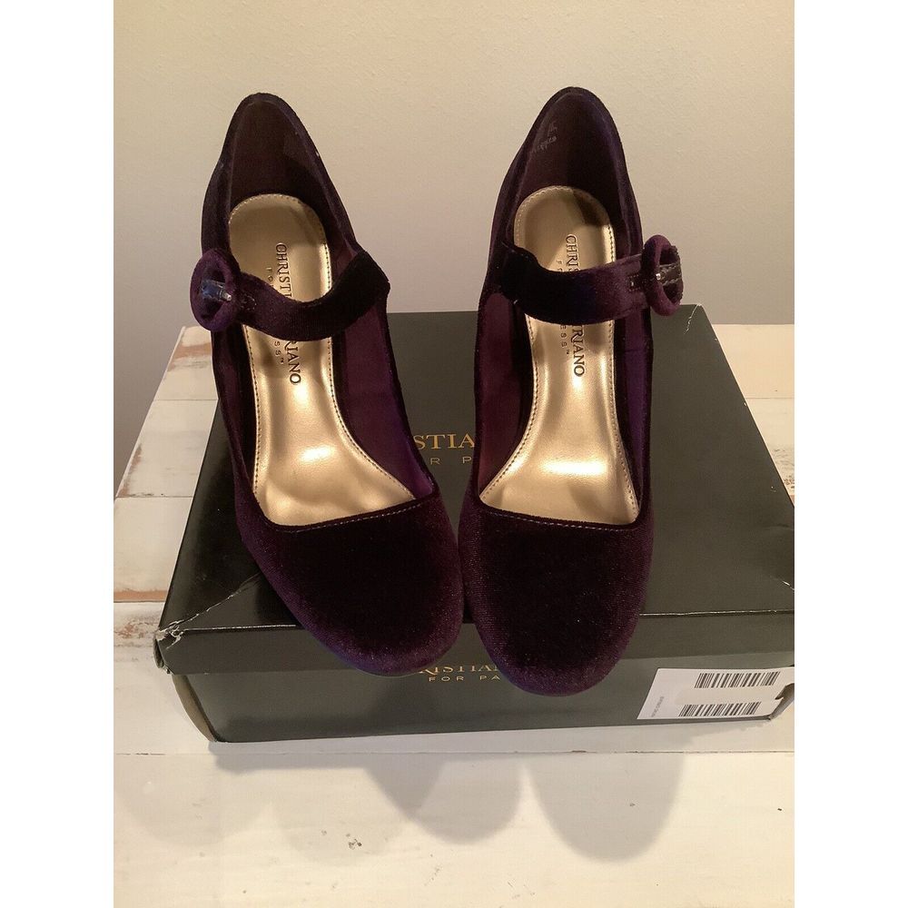 Christian Soriano Purple Velveteen Heels Mary Jane Chunky Block Pumps Sz 6.5 - Picture 8 of 8